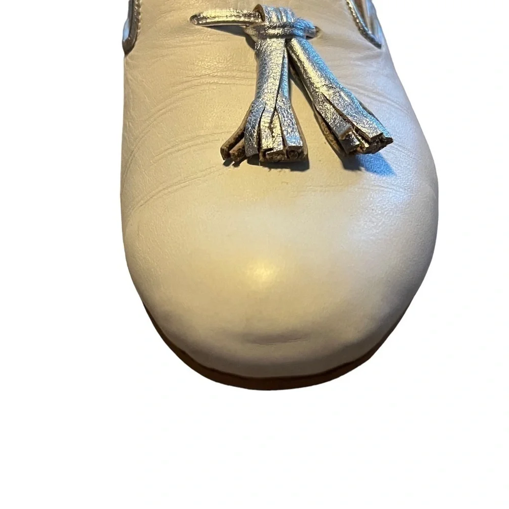 Telma White Leather Loafers Animal Print Silver Heel